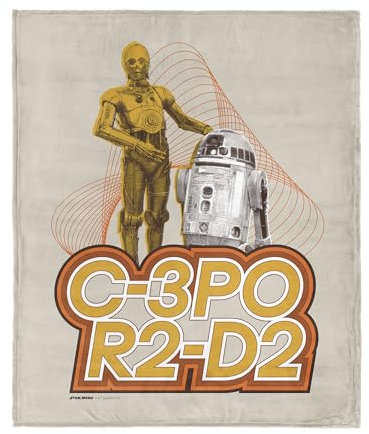 Star Wars Classic Retro C-3PO und R2-D2 Überwurfdecke, ultraweiches Seiden-Fleece, leicht, warm, Galaxy-Thema, Bettwäsche für Kinder oder Erwachsene, gemütliche Couch, Bett oder Reisedecke, 127 x