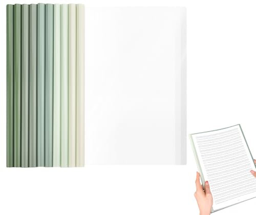 Reliure Dossier Baguette, Lot de 10 Relier Document A4, Reliure Dossier, Baguette Reliure A4, Reliure A4, Couverture Transparente pour Reliure pour Classification Documents, Bureau, Scolaire, Vert