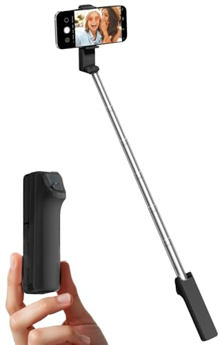 Viozon Selfie Stick, Compatible with 4-7 Phone, Phone Holder, Wireless Remote Control Button, Ergonomic Handle, Extendable up to 67cm, 3x4.8x12cm Mini Size, 110g Lightweight, Travel, Filming, Black