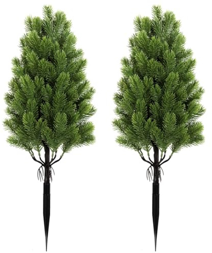 50 cm Artificial Cypress Topiary 2 Pack - UV Resistant Faux Plants with Ground Spikes, Artificial Topiary Trees Outdoor Indoor Potted Decor for Front Porch, Garden & Patio (F)