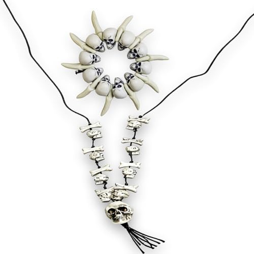 QITHGYD Totenkopf Kette und Armband Set 2 teilig Halloween Kette Grusel Accessoire für Frauen Männer Kinder als Schmuck zu Halloween Party Kostüm