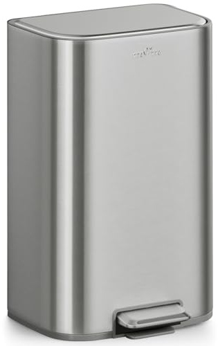 mVm Poubelle de cuisine, poubelle à pédale en acier inoxydable de 40litres pour salle de bain, poubelle avec couvercle et seau intérieur