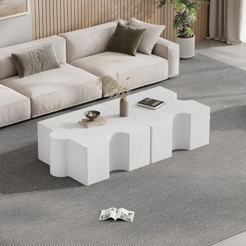 Generisch Modularer Couchtisch im Puzzle-Design – 2-teiliges Set mit Stauraum, kaltweiß & modern, MDF-Material für stabile Tragfähigkeit (65x65x32 cm pro Einheit)