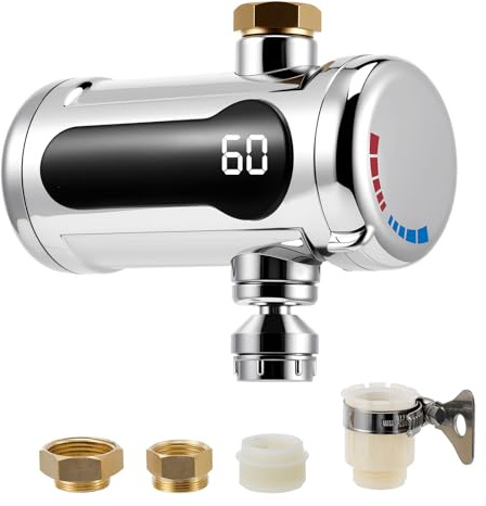Chauffe-eau électrique instantané pour robinet - 3000 W - Écran de température LED - IPX4 - Avec adaptateur pour cuisine, salle de bain, jardin et caravane (230 V) (style A)