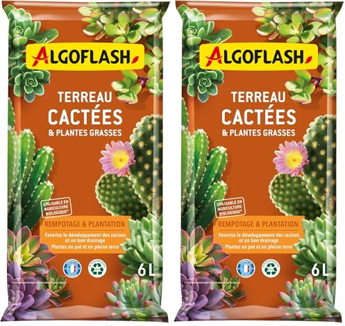 Algoflash Terreau Cactées et Plantes Grasses, Utilisable en Agriculture Biologique - 6 L, Marron (Lot de 2)