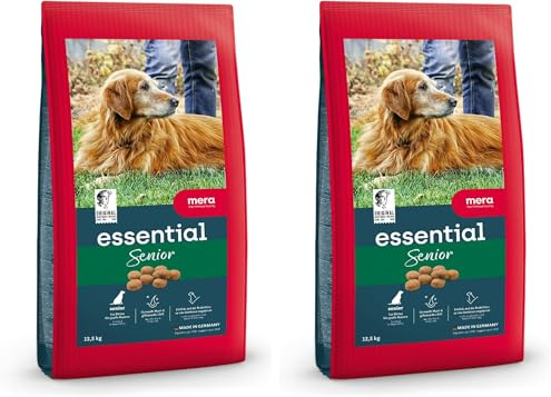 MERA Essential Senior Hundefutter Trocken 2kg | Hunde Trockenfutter für ältere Hunde Aller Rassen & Größen | Omega-3 und Omega-6 für Haut & glänzendes Fell | Dry Dog Food (Packung mit 2)