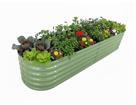 Relaxdays Hochbeet, Metall, XXL, Blumen, Pflanzen & Gemüse, HxBxT: 45x240x60 cm, halbrundes Pflanzenbeet, salbeigrün