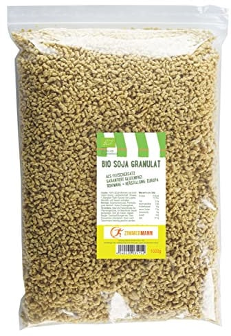 Bio Soja Granulat 1000g - als Fleischersatz - garantiert glutenfrei - Rohware + Herstellung: Europa - Hoher Proteingehalt - von Zimmermann Sportnahrung