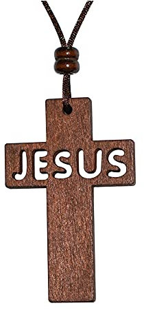 Xianli Wang Groß Jesus Holz Kreuz Anhänger Halskette für Herren Damen Geschnitzt aus Holz Casual Pullover Kette