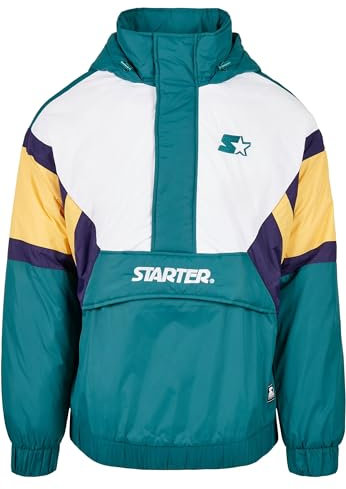 Starter Black Label Color Block Veste rétro Demi-Zip Coupe-Vent, Vert/Blanc/Blanc, S Homme