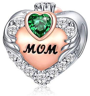 FOREVER QUEEN Mai Geburtsstein Mutter Charm Bead für Armband 925 Sterling Silber Liebe Herz Mum Charms Anhängerfür Armband, Beste Geburtstagsgeschenk für Mama mit Schmuckschatulle
