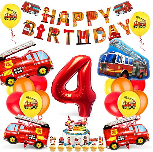Feuerwehrauto 4 Geburtstag Luftballon, Kindergeburtstag Feuerwehrauto Deko, 4 Geburtstag Feuerwehrauto Dekoration, Junge Kindergeburtstag Deko Feuerwehrmann, Folienballon Luftballon