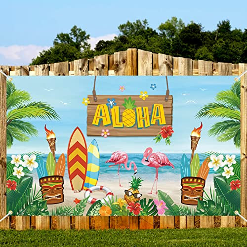 VICSOM Aloha Party Banner, Hawaii Aloha Party Dekorationen, Aloha Hintergrund Banner, Groß Stoff Banner für Hawaii Tropisch Sommer Party Deko Strand Luau Tiki Aloha Luau Party Fotoautomat Banner