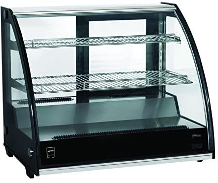 METRO Professional Kühlvitrine GCV1600, Edelstahl/Glas, 130 L, Umluftkühlung, 200 W, verstellbare Regale, schwarz