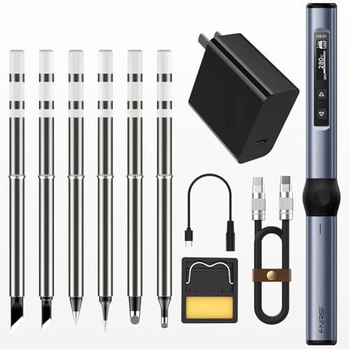 FNIRSI - Kit de soldador, DC/PD (96 W/65 W) Mini soldador digital, calentamiento rápido de 180-100 °F, 6 puntas de soldadura, visualización OLED digital, apagado automático (con adaptador de