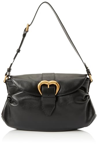 Pinko Damen Jolene Shoulder Classic Crystal Kalb Tasche, Z99m_Black Limousine-Chocolate Gold