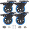 BAOLIHUI Ruedas para Muebles de 100mm Azul para Trabajo Pesado con Freno y Tornillos - Set de 4 Ruedas Pivotantes de Carga Pesada - Ruedas Industriales de Placa - Soportan hasta 600KG