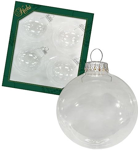 Krebs Glas Lauscha - Christbaumschmuck/Christbaumkugeln - Box mit 4 Kristall klaren Kugeln mit Silbersplint aus Glas in Einer Größe von 8cm