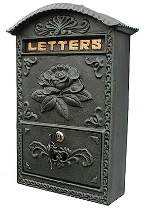 POCHY Exquisite Mailbox Wall Mounted Post Box Vintage Cast Iron Mailbox Security Lock Key Letter Box Vintage Drop Box Easy Installation Parcel Box safer