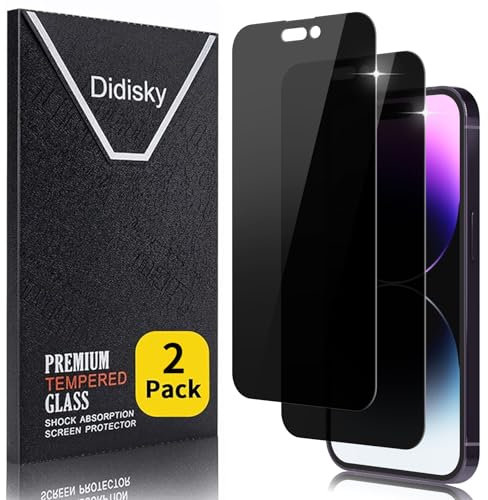 Didsky Lot de 2 Protecteur Verre Trempé Anti-Espion pour iPhone 14 Pro 6.1'', Facile à Installer, résistance aux Rayures, Dureté 9H, Pas de Bulles, Haute définition