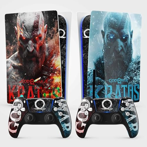 Adesivo PS 5 Kratos, adesivo da gioco per PS 5, console e controller, disco edizione standard, skin Kratos (2 controller)