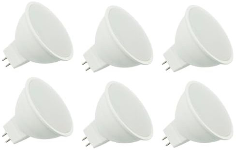 Tradineur - Pack de 6 Bombillas LED Planas, GU5.3, 8W Equivalente a 72W, 720 lúmenes, 6400K, luz Blanca fría, eficiencia energética A+, 20000 Horas - 5 x 5 cm