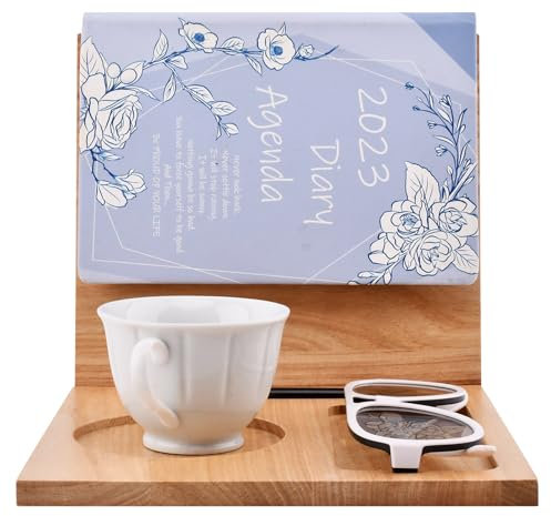 Trasylph Wooden Book Rest with Coffee Mug Cup Glasses Pen Holder,Wooden Book Holder Stand for Page Rest Book Nook Reading Valet, for Nightstand Desktop Bedside Birthday Gifts