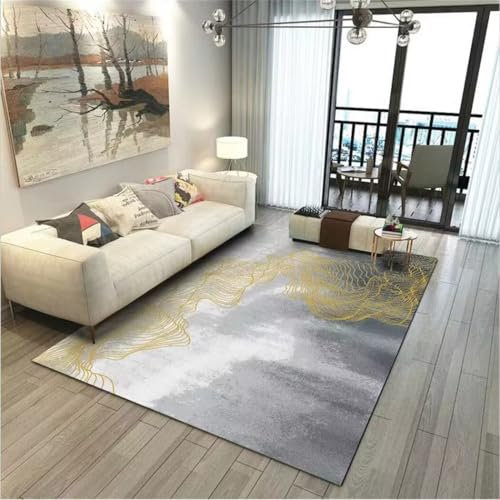 Kunsen 200X300CM Teppich Nach Maß Abstrakte und schmutzresistente Wohnzimmer Kurzpilze Mode Anti -Slip -Einfacher Pflege Günstig grau Haushaltsteppich Maschinenwaschbar