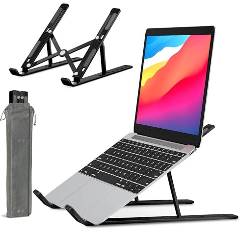USLEET Black Laptop Stand for Desk – Adjustable & Portable Foldable Laptop Stand, Aluminium Laptop Riser for Desk, Compatible with MacBook, Lenovo, Samsung & More 9-15.6 Notebooks & Tablets
