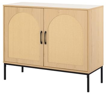 Bestmobilier Nagato - Buffet Bas - cannage et Effet Bois - 100 cm