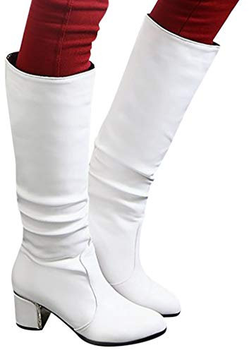 Stivali Donna Curvy,Stivali Donna Alti Fino Al Ginocchio Pelle Stivali Interna Zeppa Invernali Alti al Ginocchio Largo Casual Stivaletti con Tacco Vintage Caldi