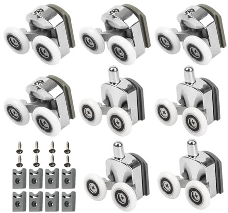 Shower Door Rollers, 8pcs Curved Shower Door Wheels, 23mm Replacement Shower Glass Door Rollers Runners with Anti-Collision Block and Screws for Curved Bathroom Glass Doors(23mm)