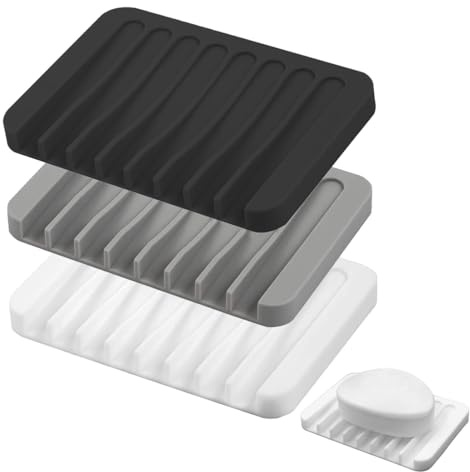LONZIKP 3 Stück Seifenschale Silikon mit Ablauf, Seifenhalter Silikon für Badezimmer Dusche, Rutschfreies Design, Seifenablage für Bad Küche Zähler