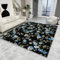 Teppich, Vintage, blaue Blume, botanischer Blumen-Teppich, elegant, Cottagecore, Wildblume, schwarz, waschbar, rutschfest, große Fläche, für Wohnzimmer, Heimdekoration, Geschenk, 120 x 120 cm