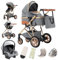 Gcarebb 3-in-1 Kinderwagen, Citadinenwagen mit Autositz, Kombikinderwagen, höhenverstellbarer Griff, hoher Rahmen, kompakter Buggy 0-36 Monate