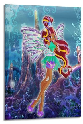 PASOFENE Poster decorativo da parete a tema anime Winx Club, stampa artistica su tela, poster decorativo moderno, per camera da letto, 20 x 30 cm
