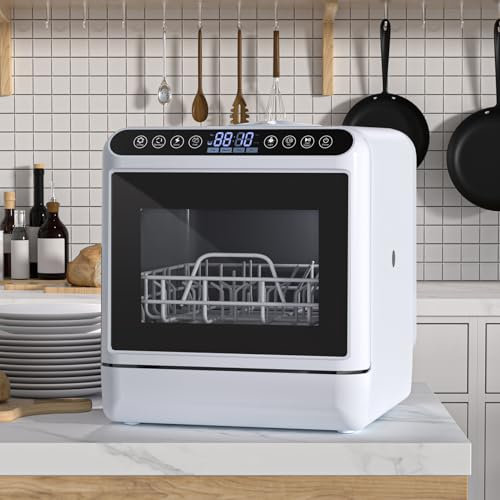 Table Top Dishwasher, Mini Countertop Dishwasher with 6 Programmes and Built-in 5 Litre Water Tank, No Connection Required, Baby Supplies, and Air Drying Function for Homes and Motorhomes