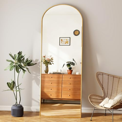 Levede Arched Full Length Mirror 165x60cm, Gold Floor Standing Mirror with Aluminium Frame, Large Full Body Mirrors Freestanding or Wall Mounted for Bedroom Living Room Dressing Room