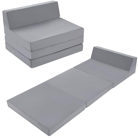 MeMoreCool Faltbare Bodenmatratze Einzelbett, Hochdichter Schaumstoff, Ausklappbares Sofa, Stuhl, Z-Bett, Faltbare Futon-Matratze, Tragbares Gästebett, Klappcouch zum Schlafen, Autozelt, Reisen, Grau