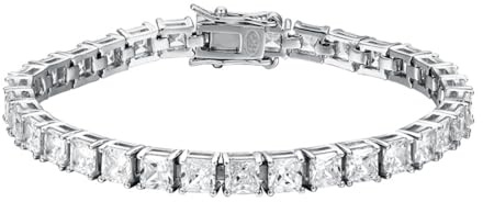 TUSRORSU 4 × 4 mm dünnes Tennisarmband für Damen und Herren, Prinzessschliff, 5A+, Zirkonia, klar, simuliertes Herren-Diamant-Armband, stapelbar, Sterlingsilber, Tennis-Armbänder, Brautschmuck, 15,2