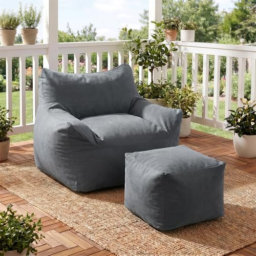 Pamapic Sitzsack XXL, Sitzsack Erwachsene Wasserfestes für Indoor & Outdoor, Sitzsack Sessel mit Hocker, Sitzsack mit Füllung & Seitentaschen,Sitzsäcke für Wohnzimmer,Spielzimmer,Polyester,Dunkelgrau