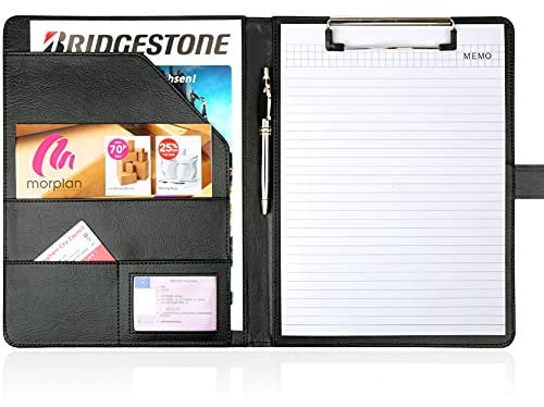 H&S Porte Document A4 - Conferencier en Faux Cuir avec Lanière, Planche à Pince, Bloc Note Juridique - Rangement Documents pour Homme ou Femme - Portfolio Unisexe