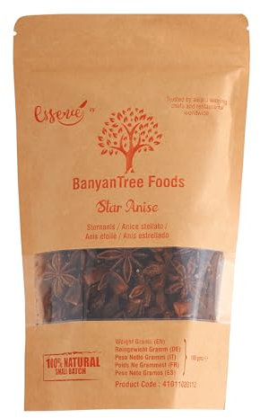 BanyanTree Foods Sternanis ganz | Steranis ganze | Star Anise 100g ~ Ideal für Suppen, Tees, Brühen | Ganz natürlich | Indischer Ursprung