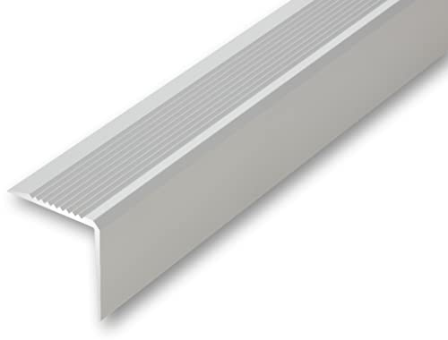 NALine® Treppenwinkel 53 x 53 x 1000 mm silberfarben gebohrt inkl. Montageset Treppenkantenprofil Treppenkante grob gerieft, stabil und rutschhemmend Innenmaß 50 x 50 mm