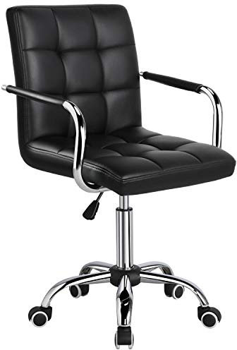 Yaheetech Silla de Oficina con Ruedas Giratorias Silla de Ordenador Ajustable en Altura con Asiento Acolchado Giratorio Silla de Escritorio de Polipiel Carga MAX 120Kg con Respaldo Negro