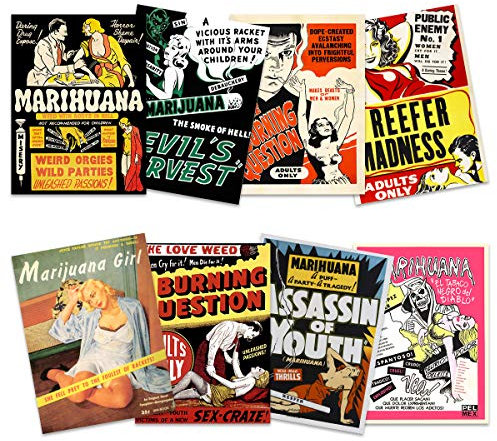 Wee Blue Coo Weed Reefer Madness Cannabis Marijuana Drugs Unframed Wall Art Print Poster Home Decor Premium Pack of 8 Wand Zuhause Deko