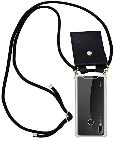 cadorabo Coque Collier pour Huawei P Smart 2019 in Noir - Housse Protection en Silicone Transparent avec Anneaux Dorés, Cordon pour Mettre Autour de Cou et Etui Détachable