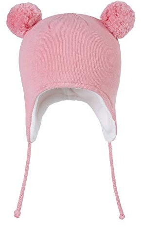 LANGZHEN Niedliche Pom Pom Babys Winter Hut Kleinkind Ohrklappe Strick Warme Kappe für Jungen Mädchen Kleinkind Kinder Fleece gefütterte Mütze (Rosa, L(48-50CM/18.9-19.69))