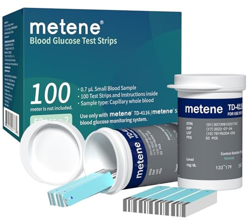 Metene TD-4116 Blood Glucose Test Strips, 100 Count Blood Sugar Test Strips for Diabetes, Use with metene TD-4116 and metene S Blood Glucose Monitoring System Only(No Monitor)