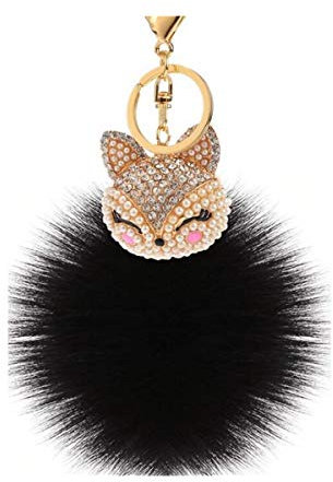 Schlüsselanhänger plüsch Ball Süß Fuchs Strass Perle Taschenanhänger Plüsch-Kugel Autoschlüssel -Anhänger Pompom Glitzer Weich Schlüsselring bommel Keychain Handtaschenanhänger Dekor (# 2)